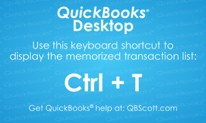 QuickBooks Keyboard Shortcuts Memorize Transactions QBScott.com Scott Meister, CPA