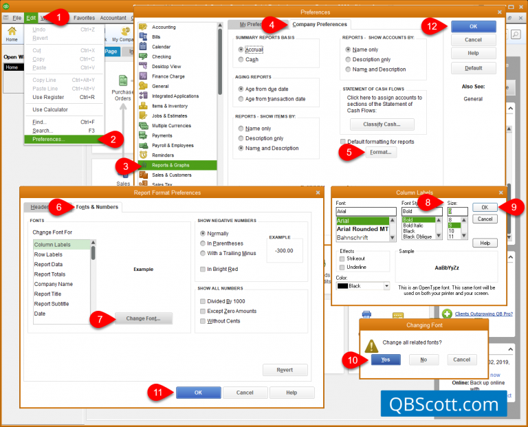 is column size a quickbooks online settings