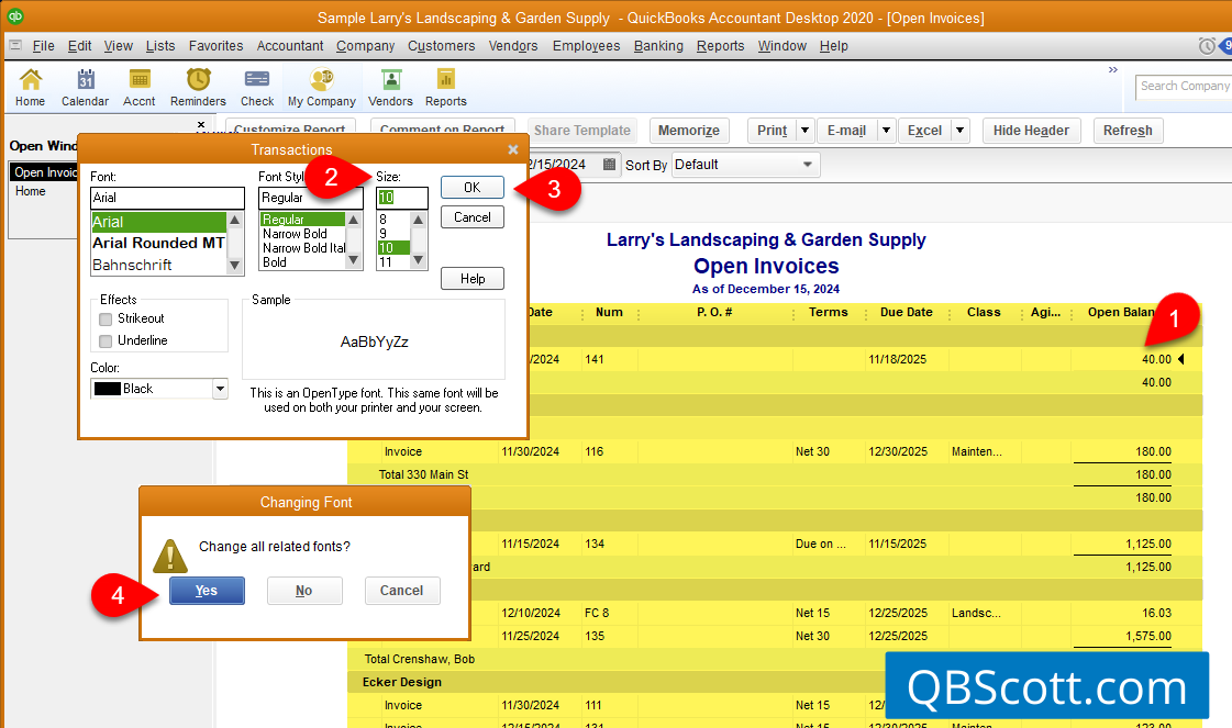 how to make font bigger in quickbooks